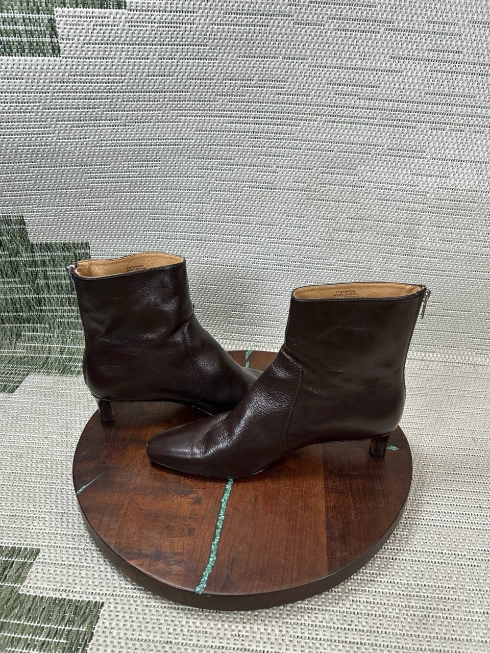 Madewell Boots Womens Size 9.5 The Dimes Brown Crinkle Leather Zip Kitten Heel