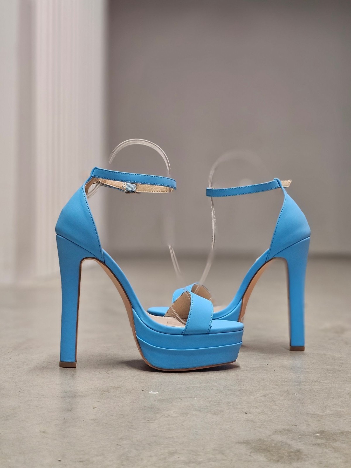 Sky Blue Platform Stiletto High Heels With Ankle Strap Buckle Closure For Women