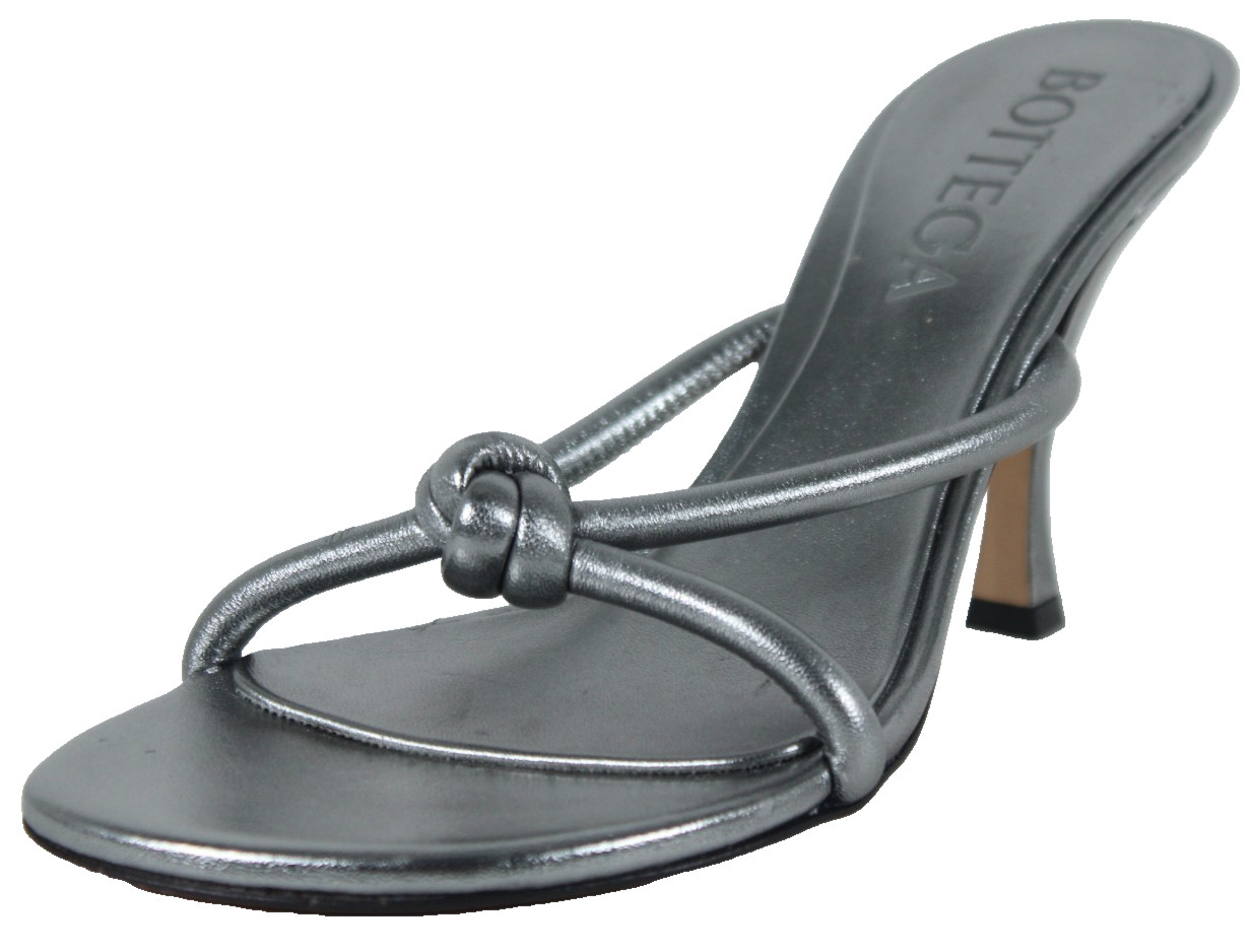 BOTTEGA VENETA Metallic Silver Knot Detail BLINK Mule Heeled Sandals 38