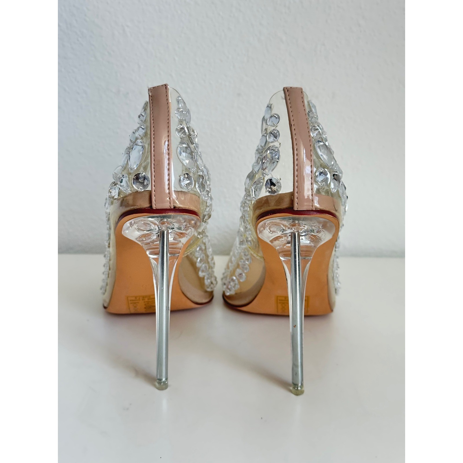 Azalea Wang Crystal Embellished Clear PVC Pointed Toe Stiletto Pumps Tan SZ 7.5