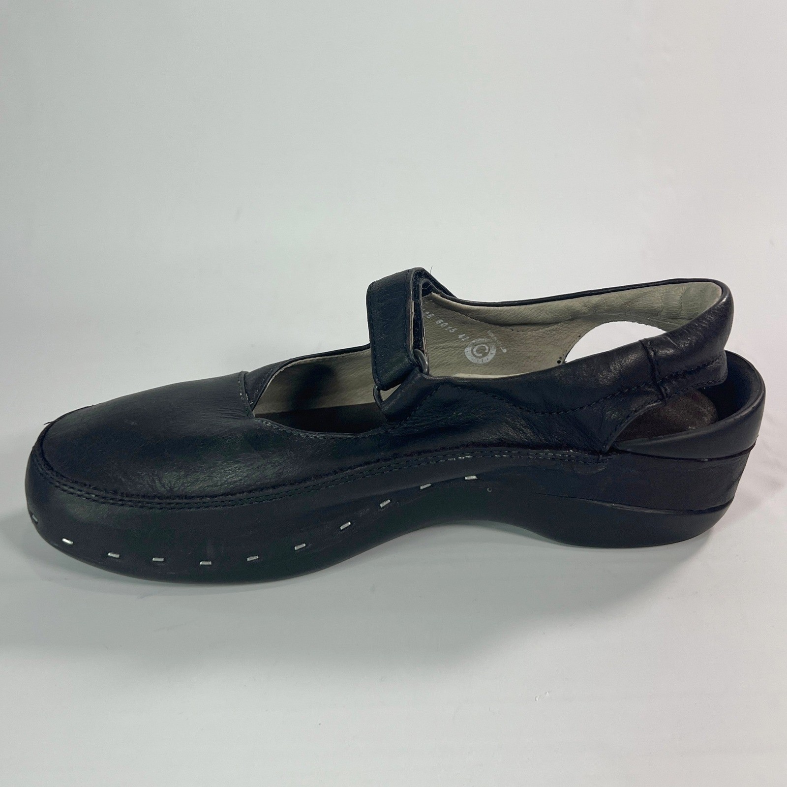 Wolky Strap Cloggy 6015 Black Leather Mary Jane Clogs Size US 10.5-11 WorkShoe