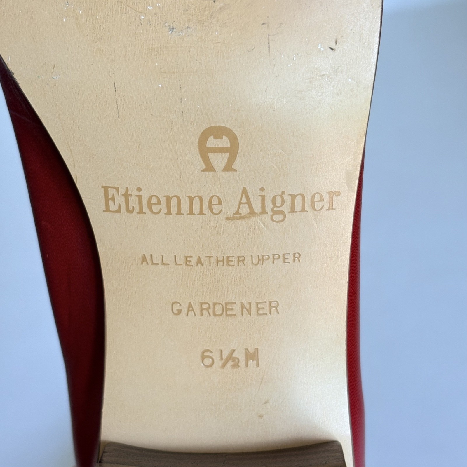 VTG Etienne Aigner Red Leather Ballet Flats 6.5 Rosette Classic The Gardener EUC