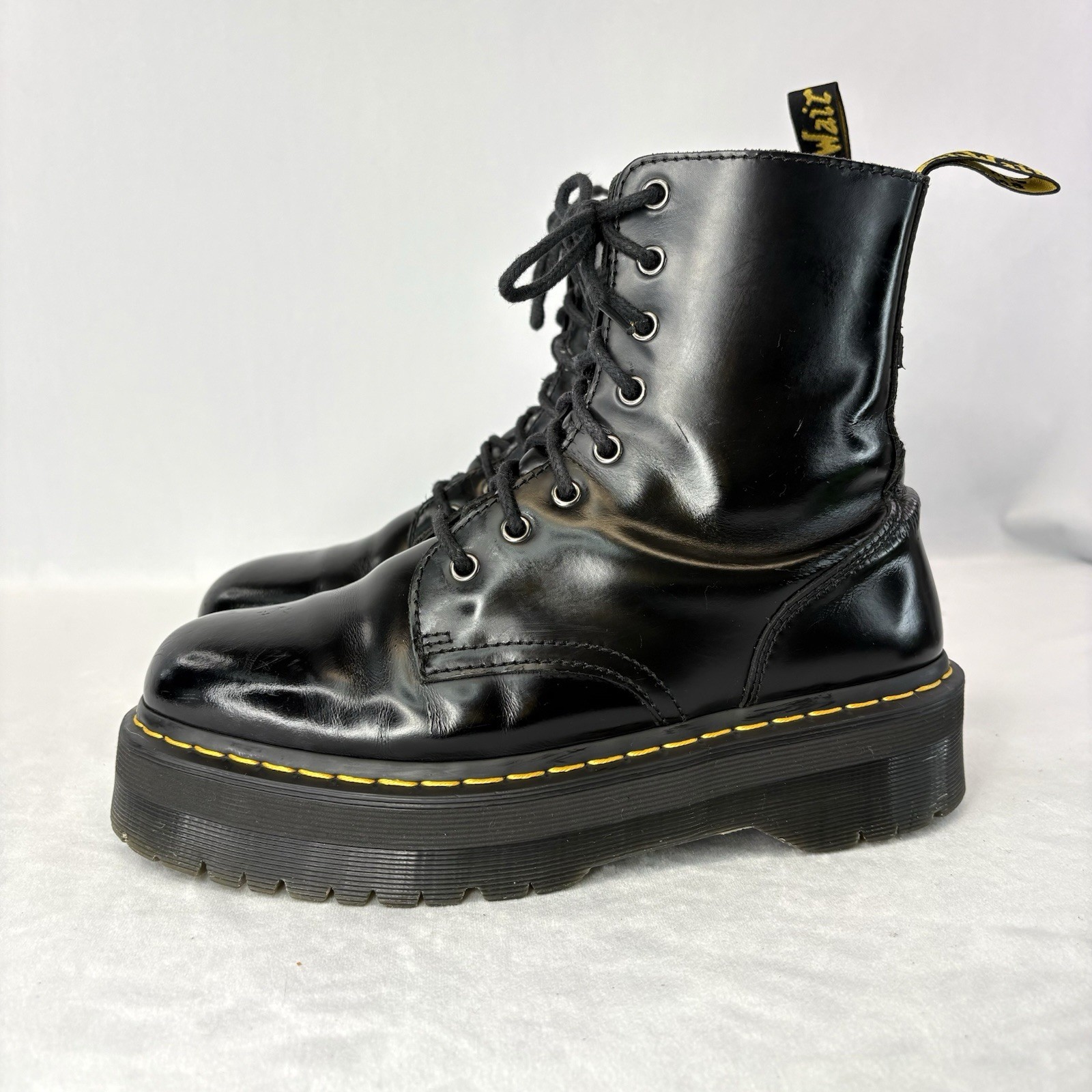 Dr. Martens Jadon Platform Leather Boot – Black Polished Smooth Size M9 – W10