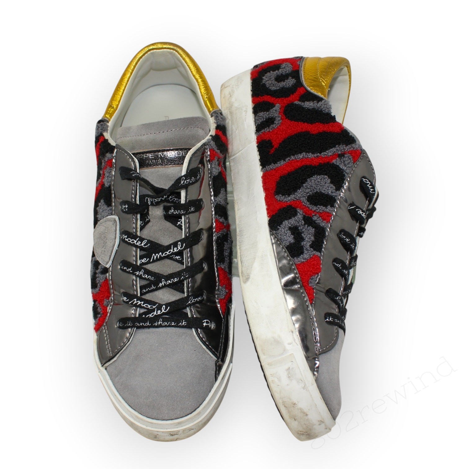 39~8.5 PhilippeModel Paris Sneaker Multi Animal Suede Terry Gold Silver FreeShip