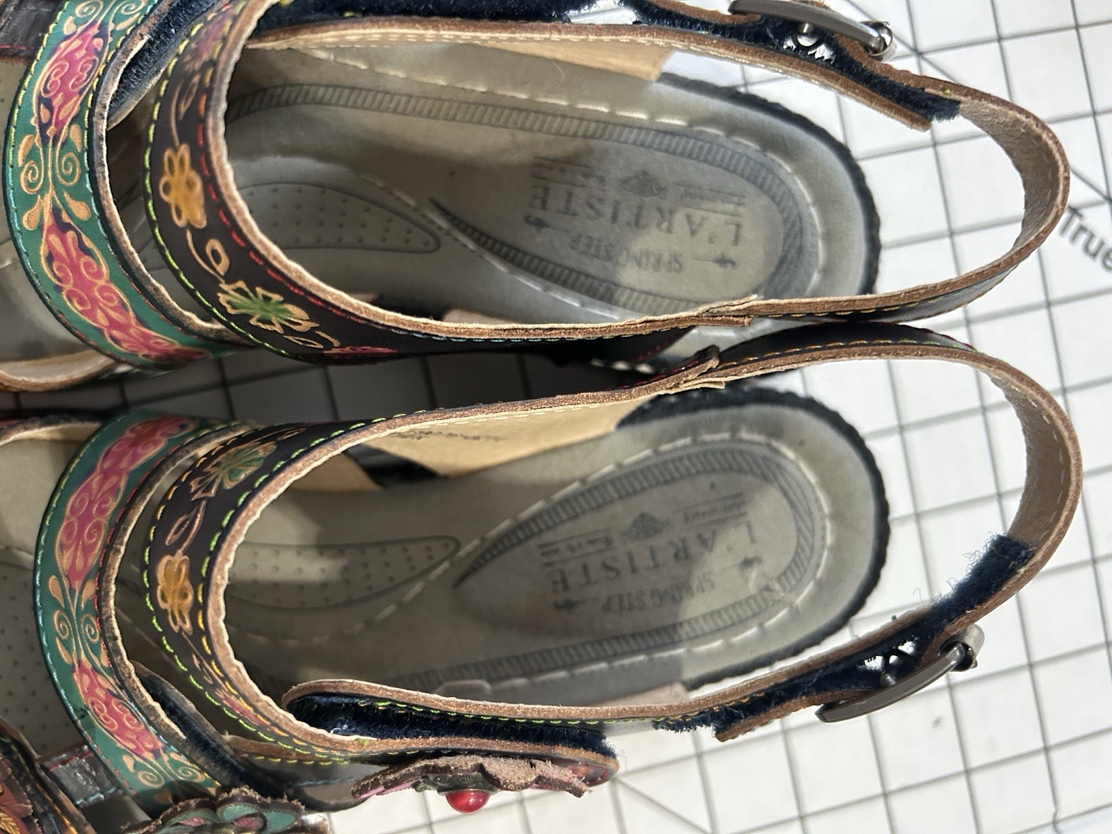 Spring Step L Artiste Rebecka Multi Leather Floral Platform Sandals EU 41 US 10