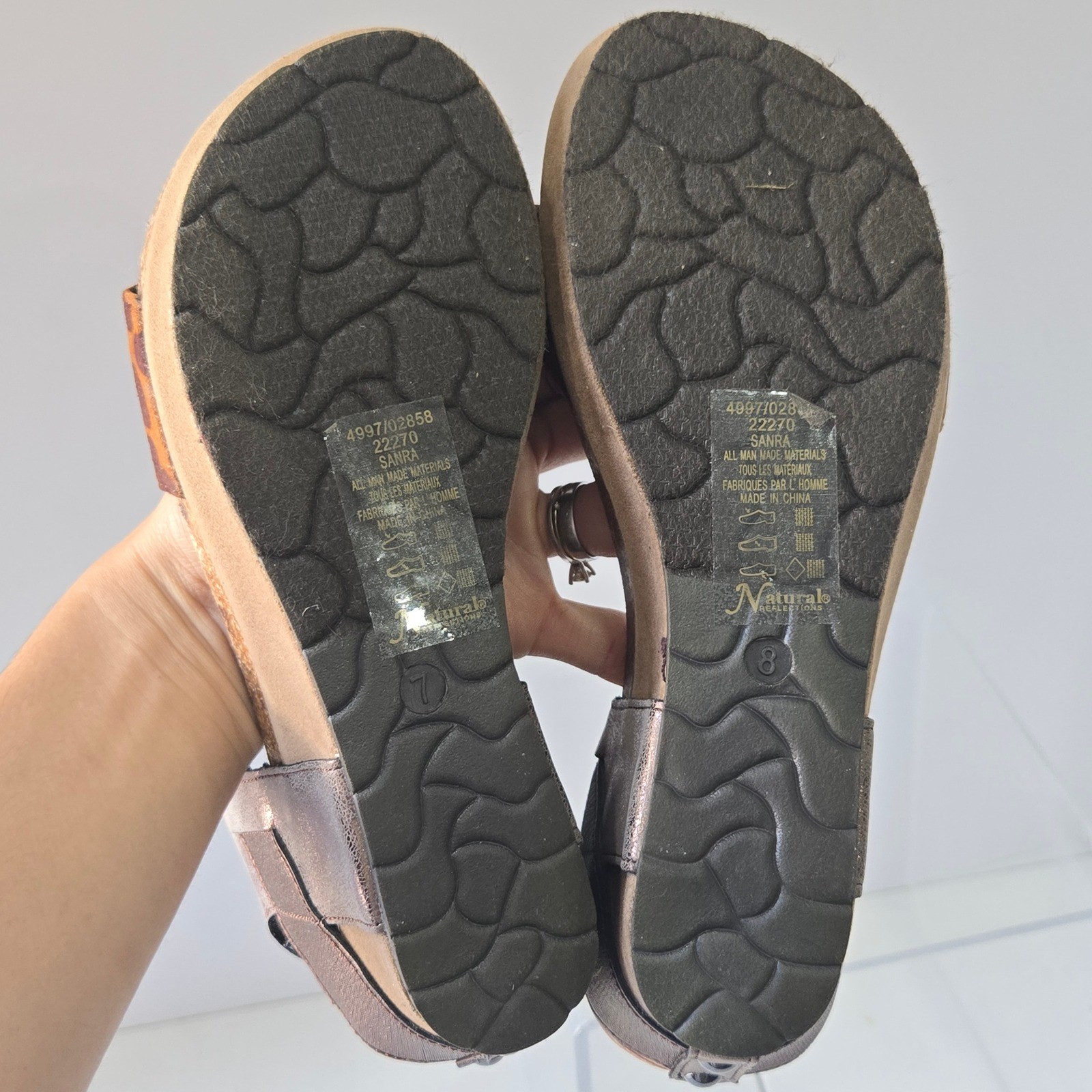 MISMATCH SIZES Natural Reflections Sanra Leopard Wedge Sandals left 8 right 7