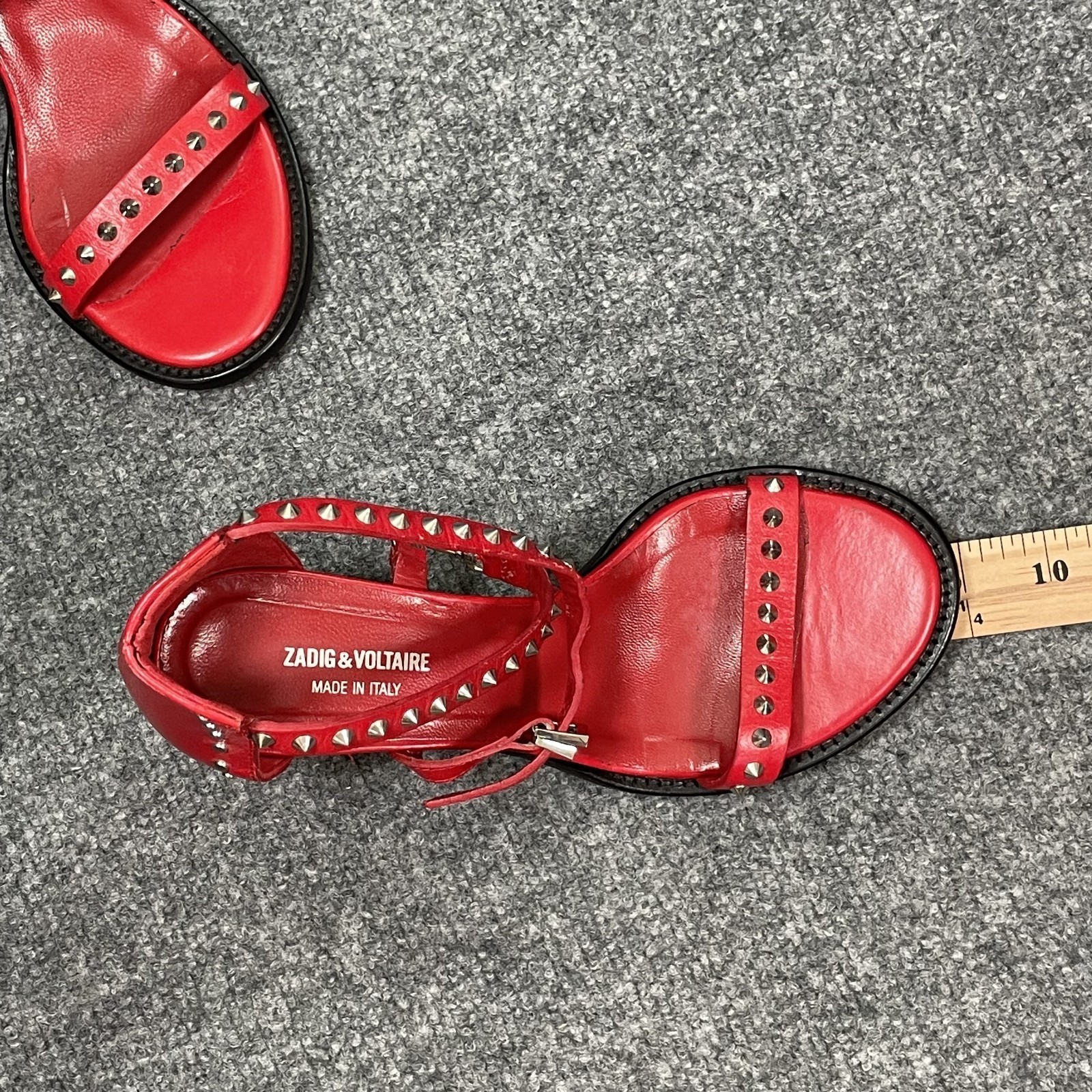 Zadig & Voltaire Block Heel Sandal May Stud Sz EU36 Chunky Red Fits US 6.5 Goth