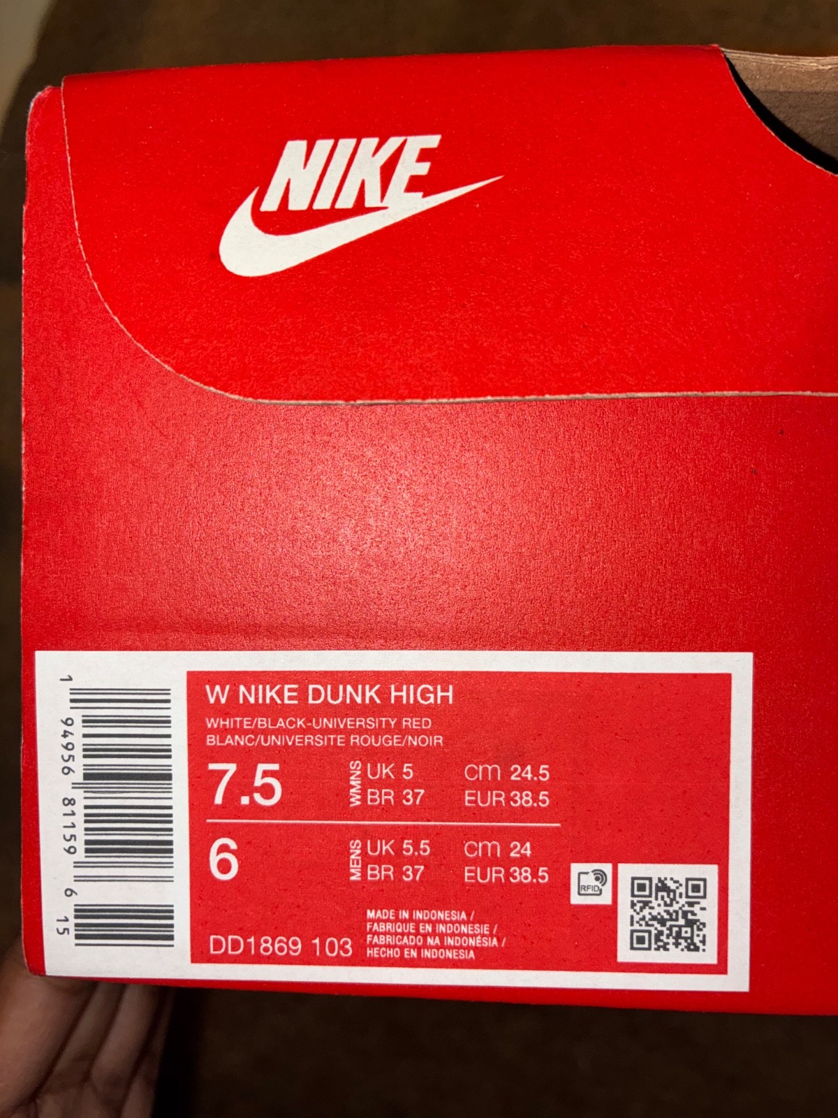 Excellent Condition Size 7.5 Women’s – Nike Dunk High Black White W Box Included