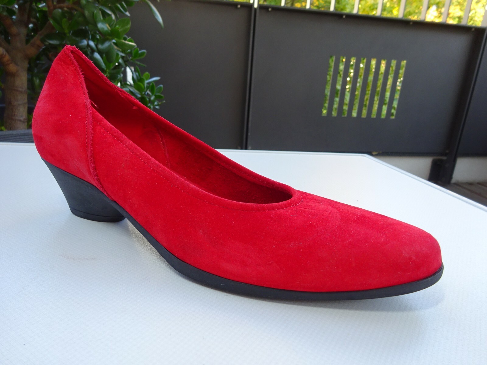Ark women’s rubber edge shoes pumps leather nubuck latex red France size 36.5 new