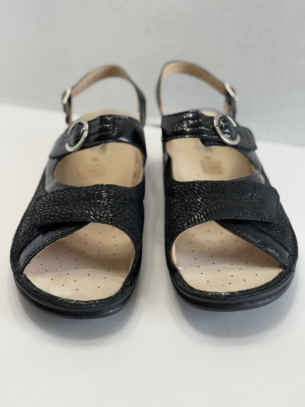Ecosanit Womens Black Patent Leather Ankle Strap Comfort Sandals Italy Sz 42 /11
