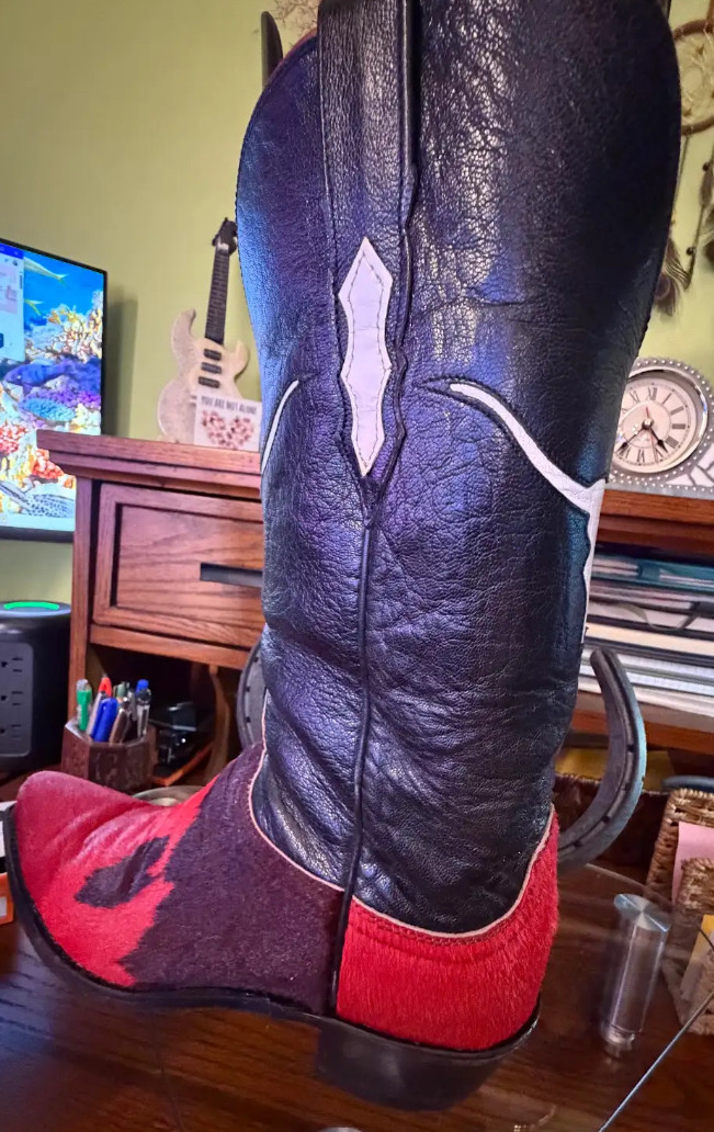 LUCCHESE Tool 1883 Cowhide Calf Hair Hide Red-White-Black Cowgirl Cowboy Boots 8