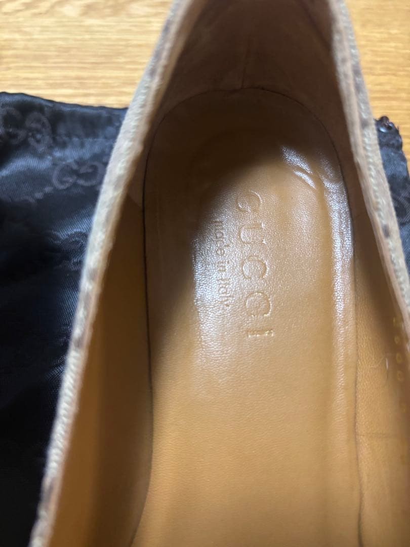 GUCCI Pumps 23cm Beige GG Canvas Leather Square Toe High Heels