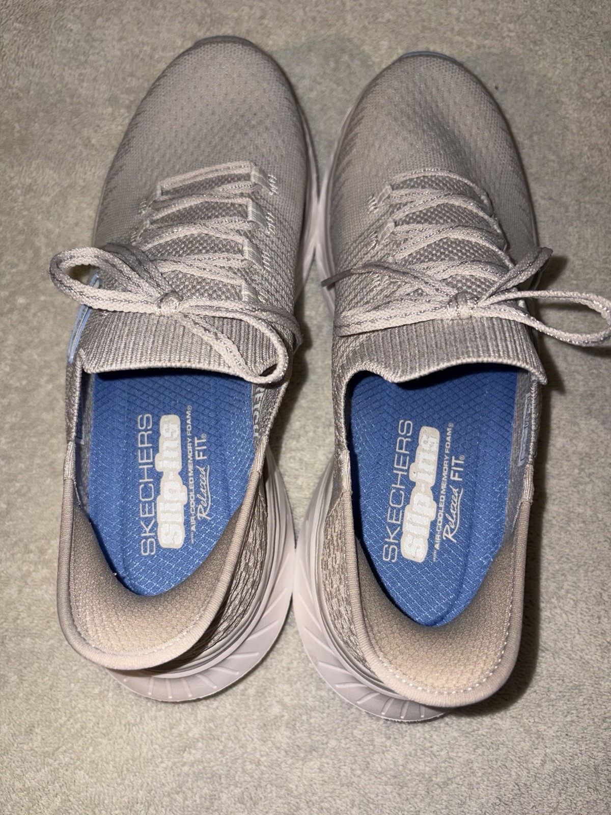 SKECHERS Slip-ins Relaxed Fit Edgeride Womens Gray/Blue Lace-Up Running Sneakers