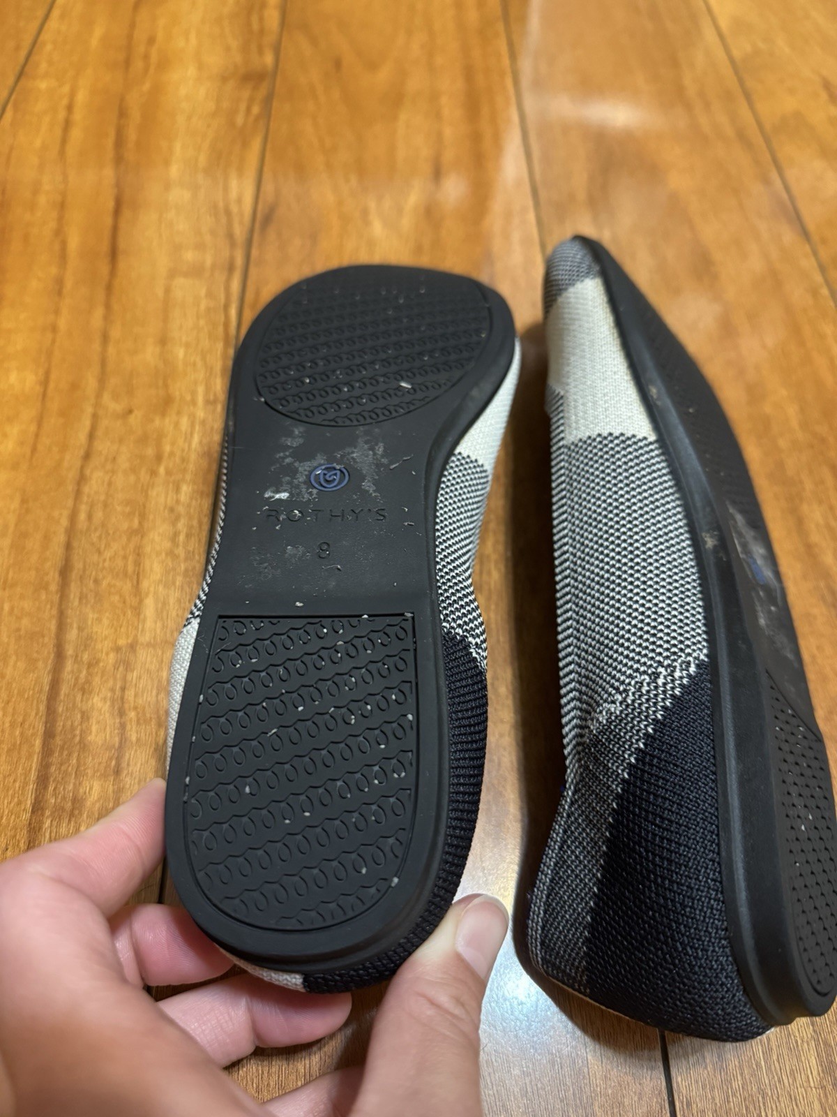 Rothy’s Women’s Knit Ballet Flats Slip-On Geometric Round Toe Black/White/Blue 8