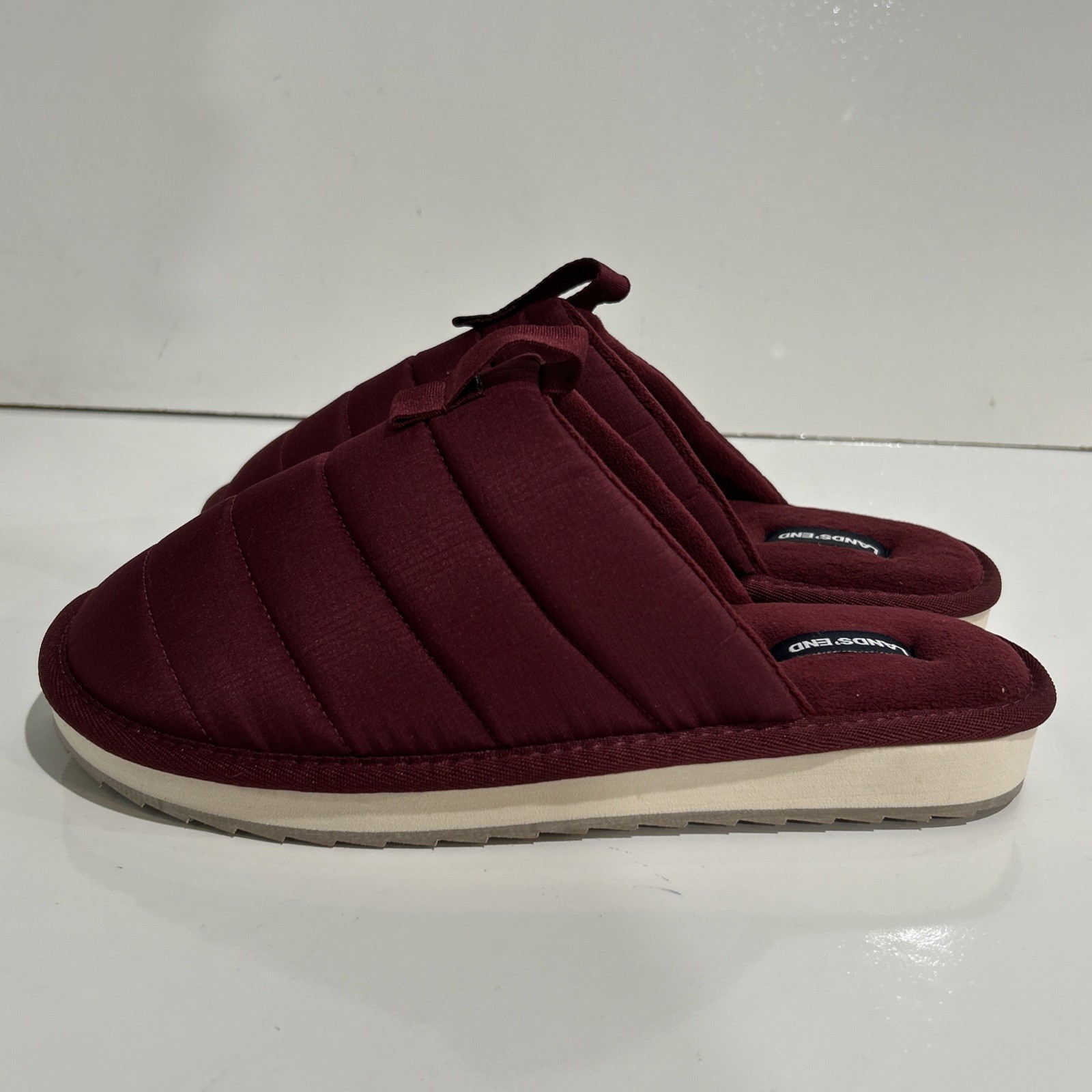 Lands’ End Fleece Lined Comfort Puffer Slip On Indoor Outdoor Slippers Women 9 B