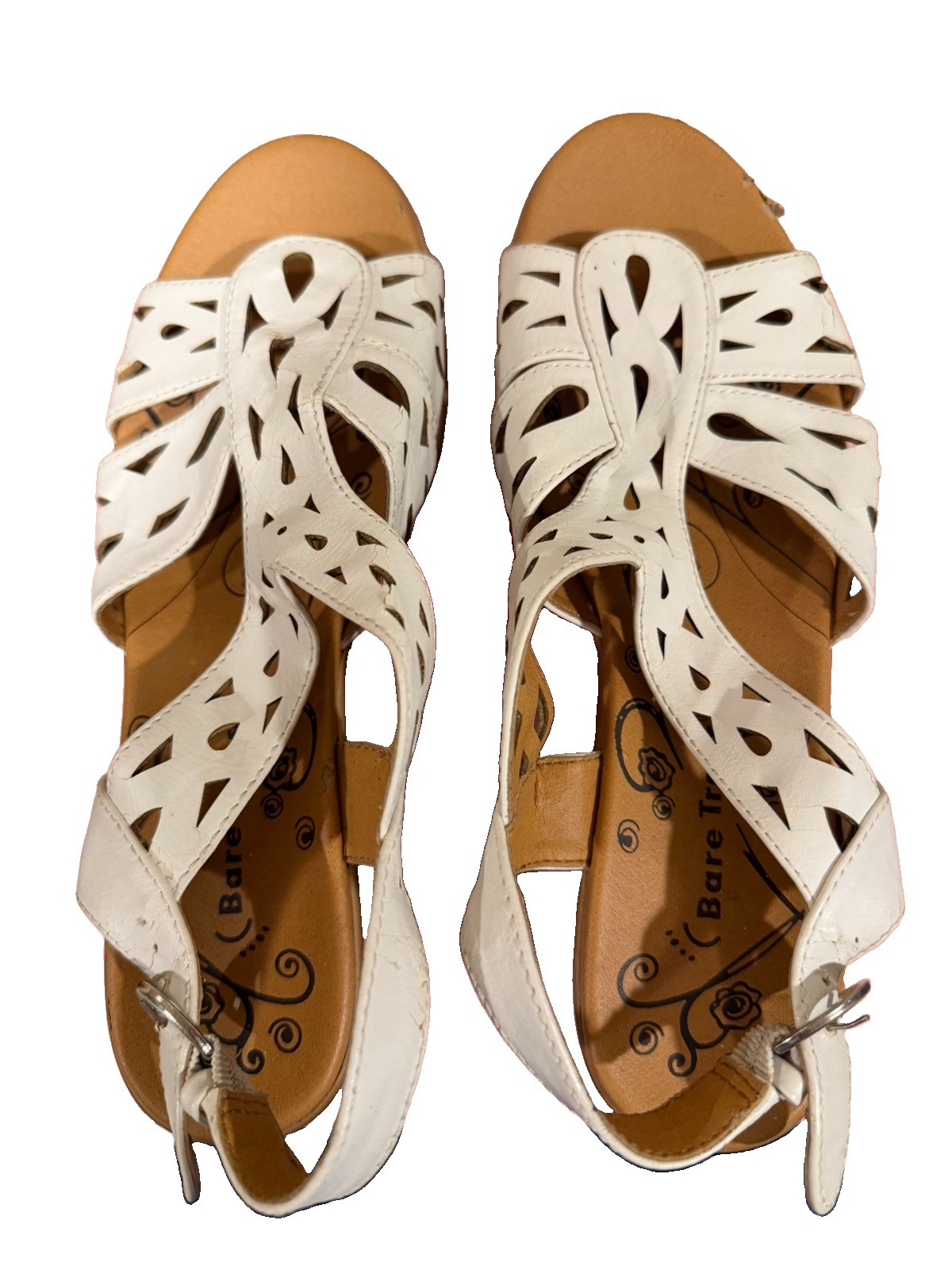 BareTraps Women’s White Cut-Out Wedge Slingback Sandals Buckle Faux Leather 7.5