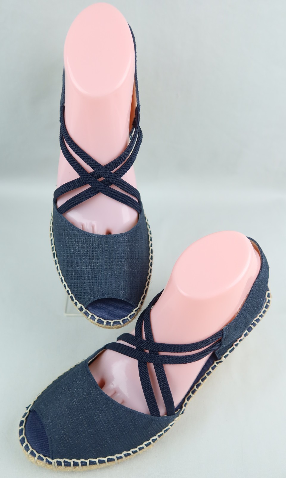 ABEO Delano Espadrille Wedge Peep Toe Sandal Sz 9 Neutral Navy Blue
