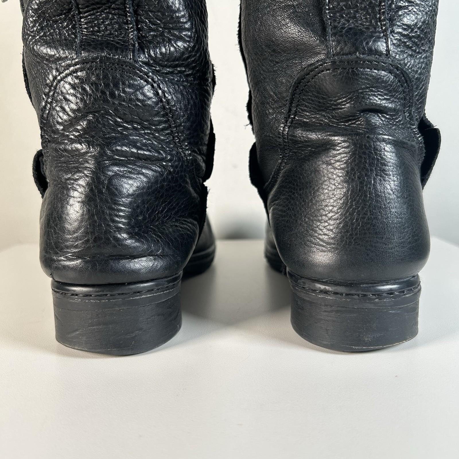 Y2K Steve Madden Black Leather Buckle Moto Combat Ankle Boots Women’s 6.5