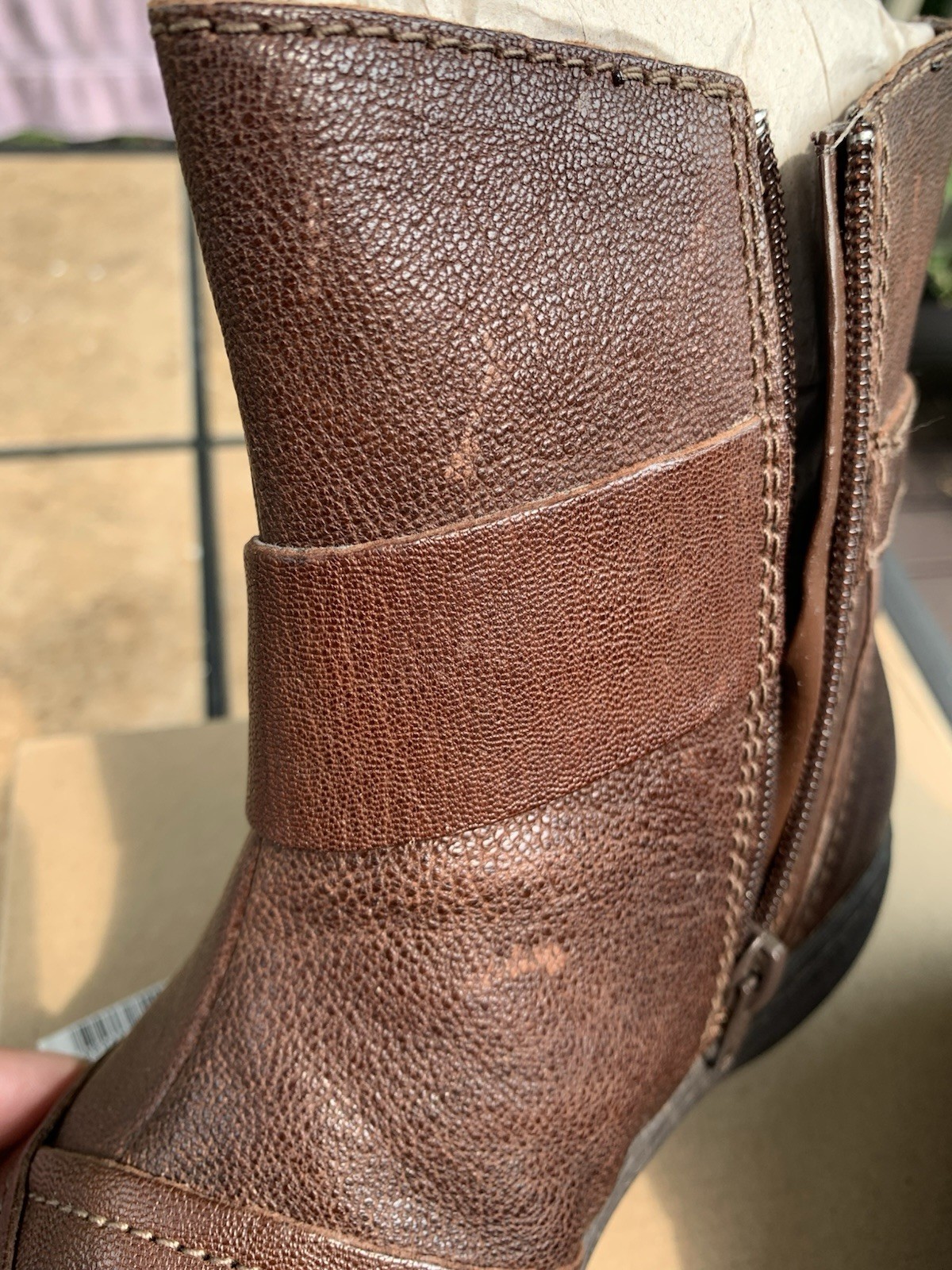 Clarks Fianna Adley Brown Leather Ankle Boots Sz 7.5M Knit Panel Belted