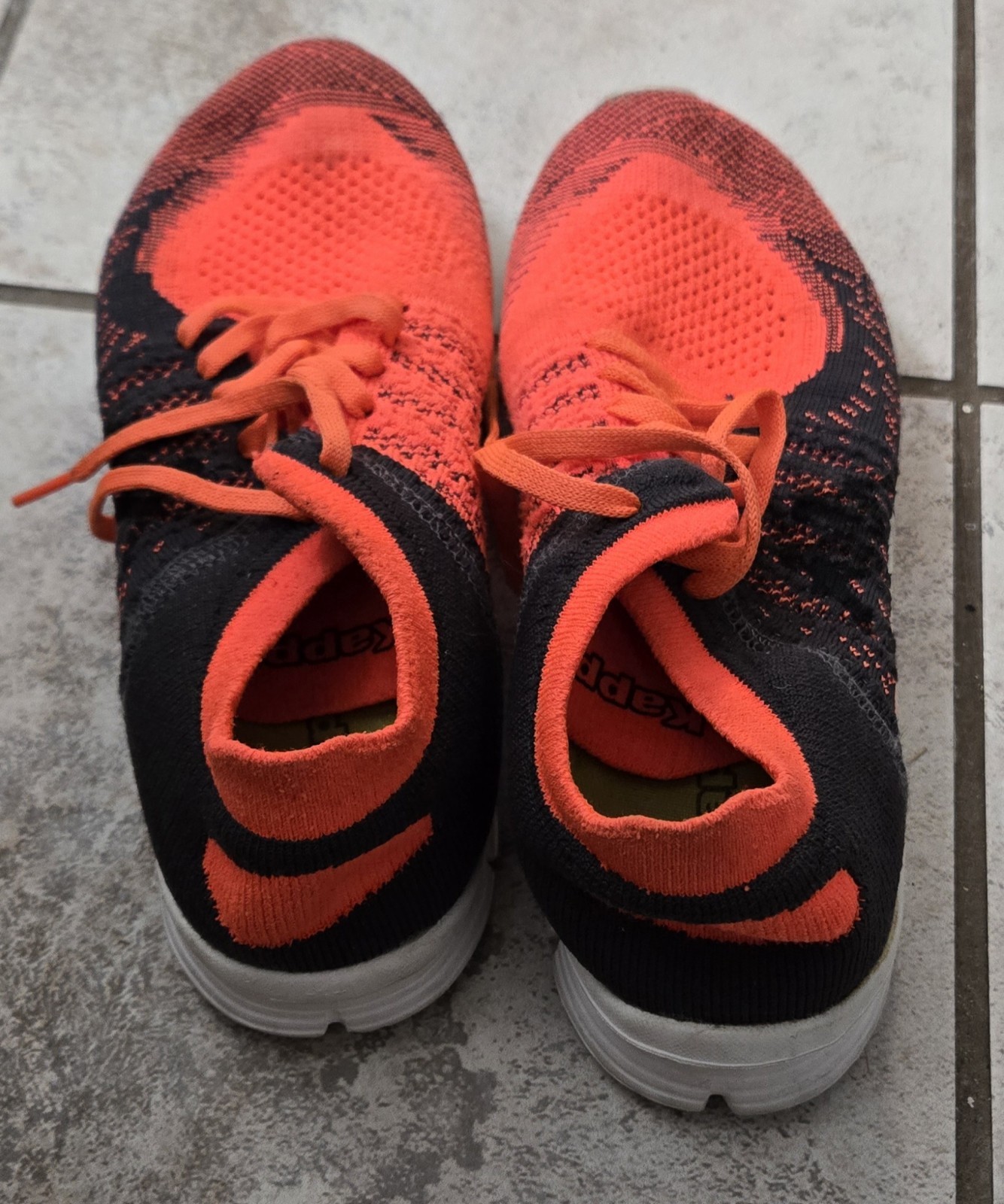 Kappa black and orange running sneakers with textured knit pattern size 8