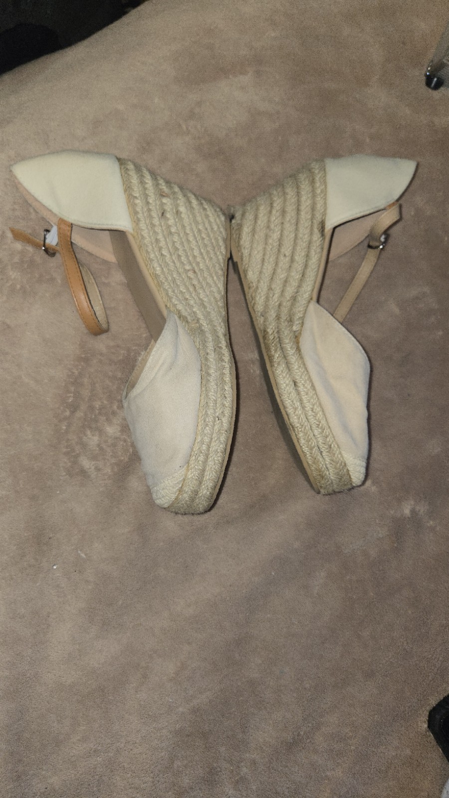 Beige Canvas Closed Toe Espadrille Wedge Sandals Tan Ankle Strap Size 9 Boho