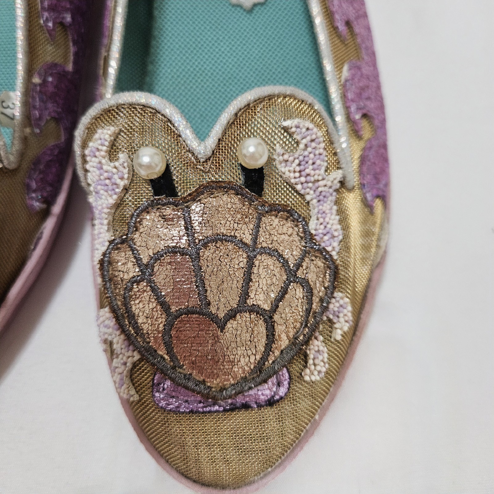 Irregular Choice Sparkly Glitter Nautical Seashell Pearl Ballet Flats Size 37 EU