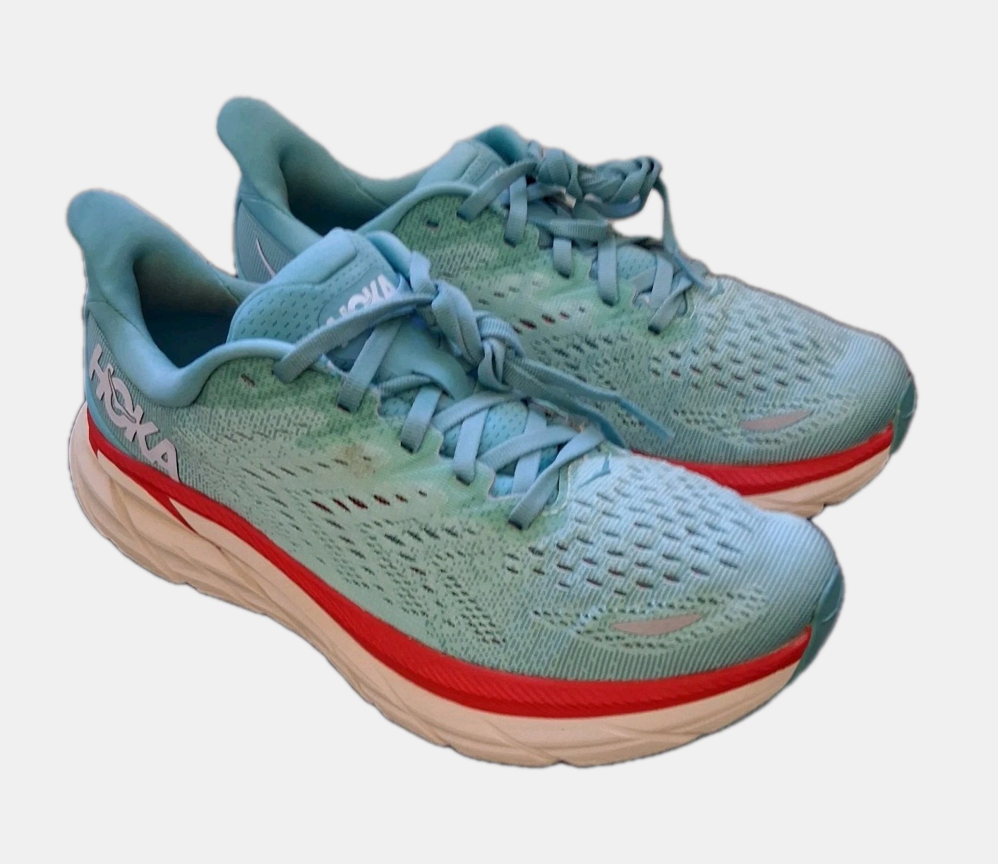 Hoka One One Clifton 8 Blue Red Women’s Size 7.5 B Running Shoes