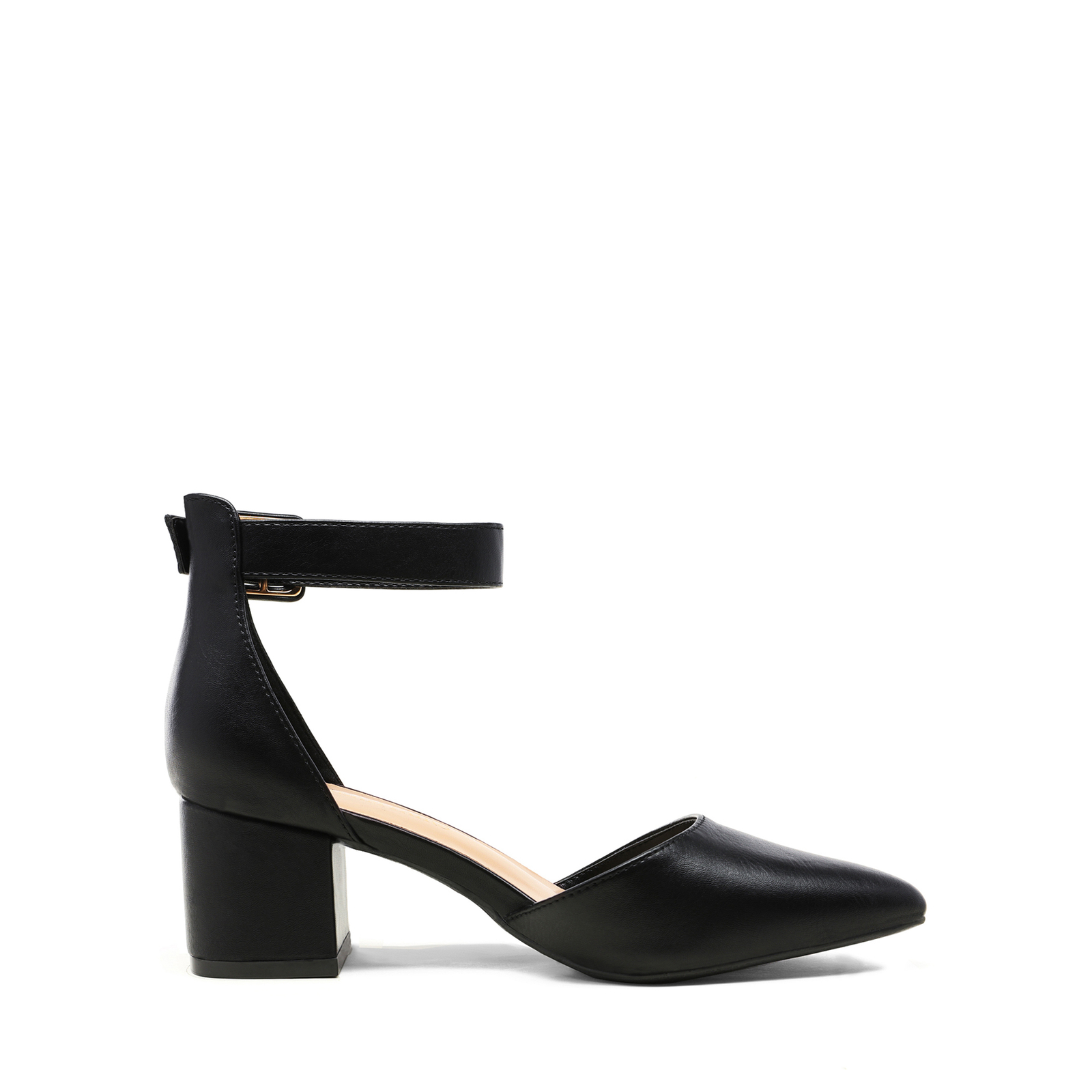 Women’s Timeless Pointed Toe Block Heel Wide-Size Pumps with Adjustable Strap