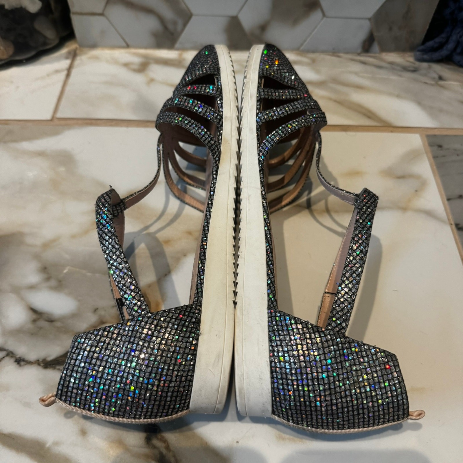 SJP by Sarah Jessica Parker Meteor Silver Scintillate Glitter Sneaker Sandals 40
