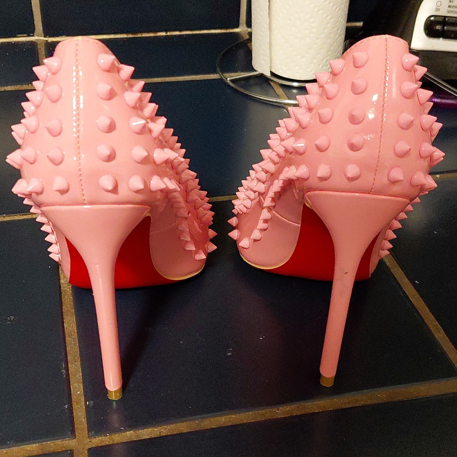 Christian Louboutin Pink Spiked Studded Pointed Toe Leather Stiletto Pumps 40