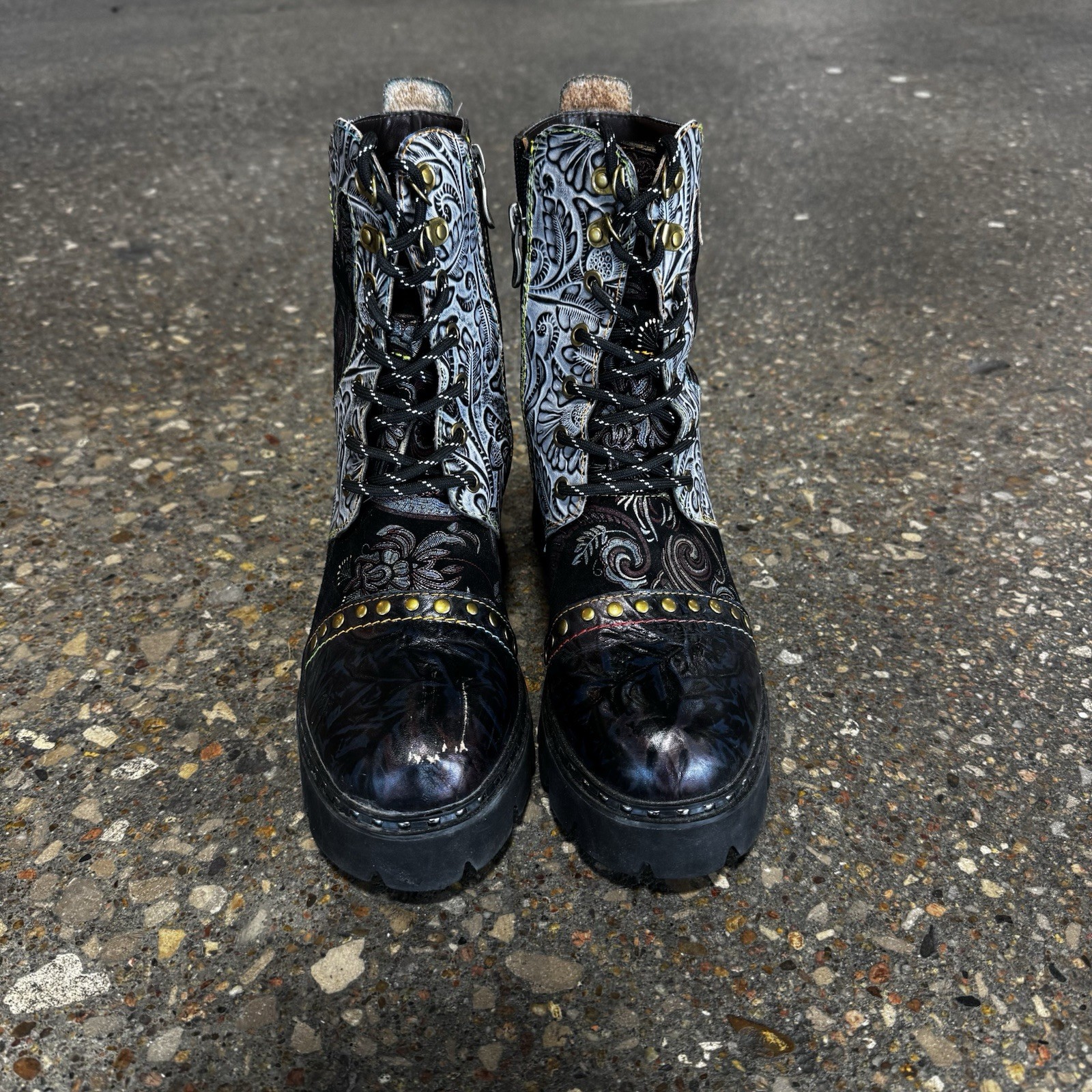 L’ Artiste By Spring Step Severity Boots Womens Combat Floral Studded Size 41