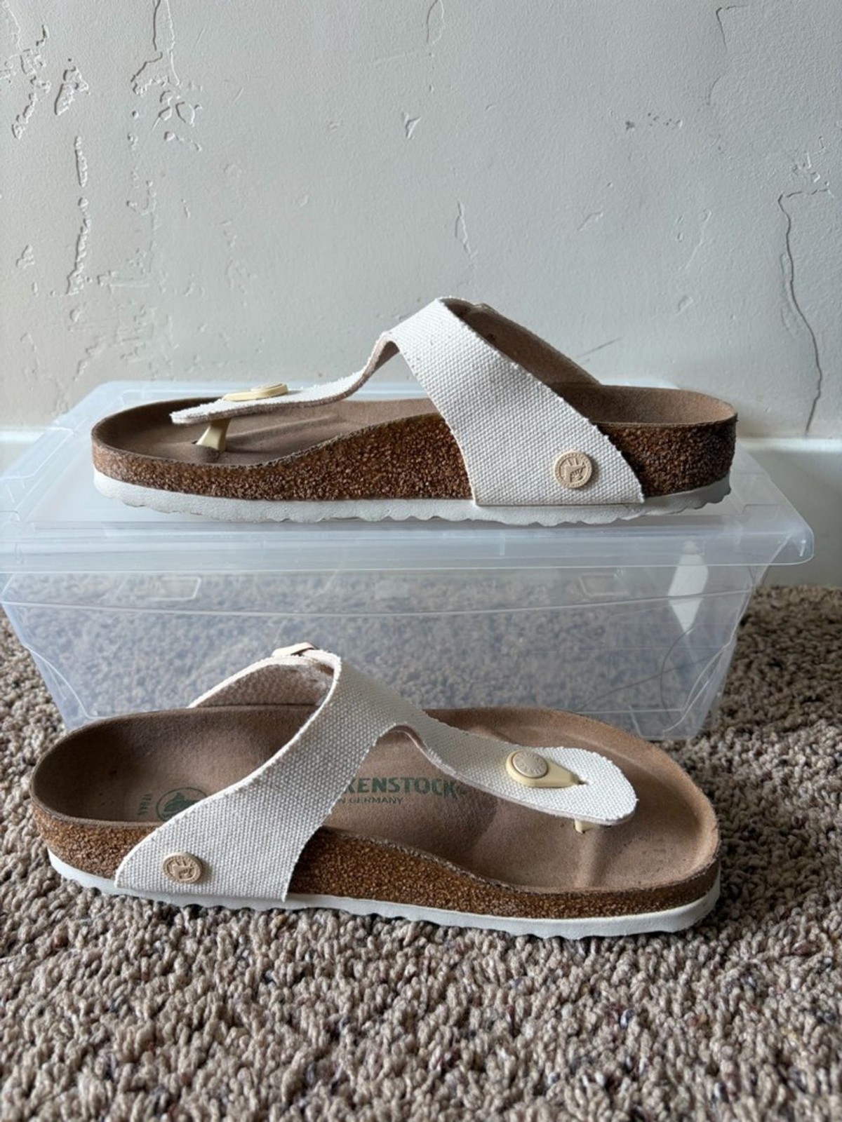 Birkenstock Gizeh Vegan Textile Sandals, Vegan Canvas Eggshell Sz 37 EU / 6-6.5