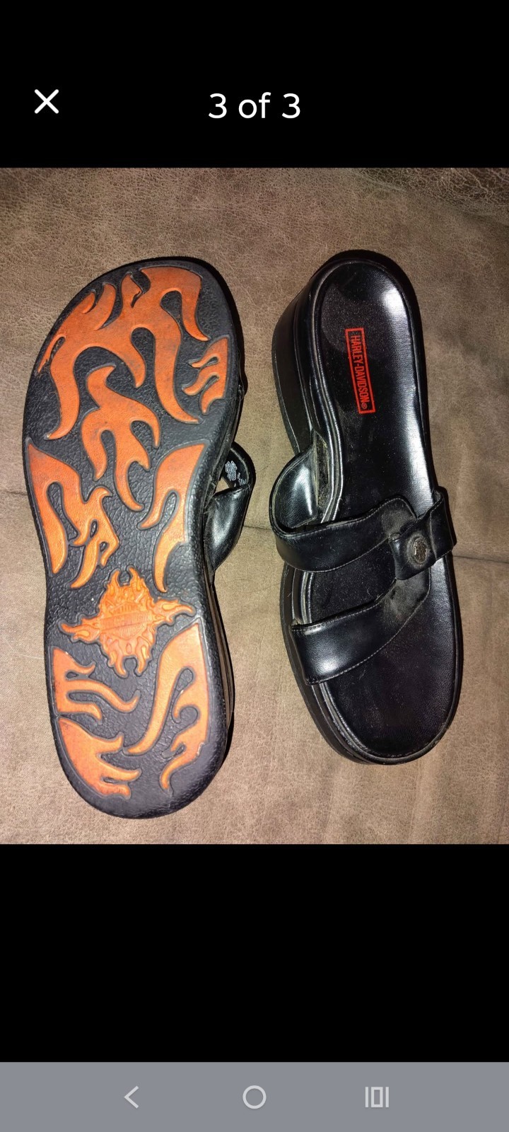 Harley-Davidson Women’s Black Slide Sandals Logo Straps Faux Leather US 8