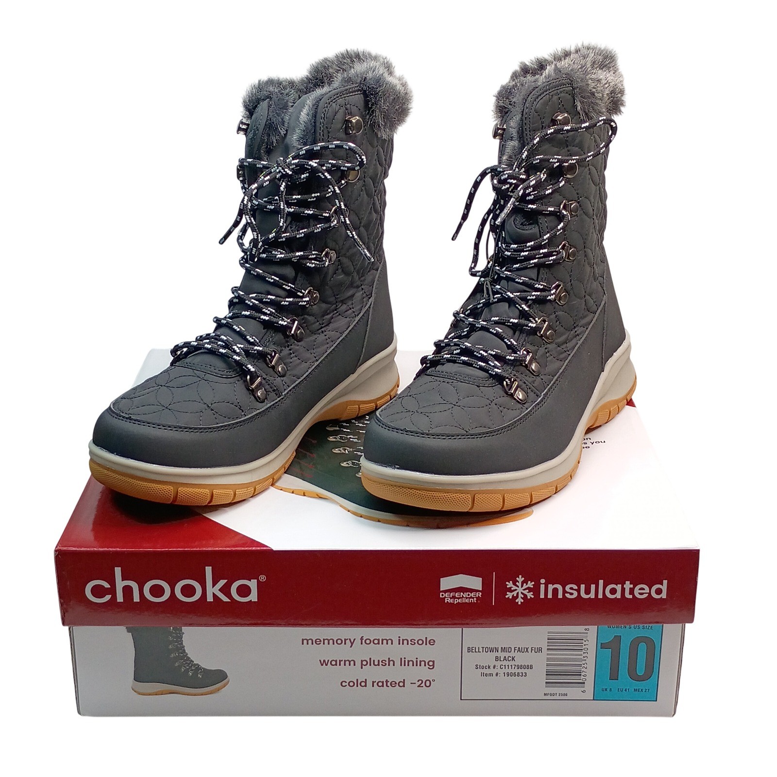 Chooka Belltown Mid Faux Fur Boots Women Size 10 Black Insulated Winter Boots