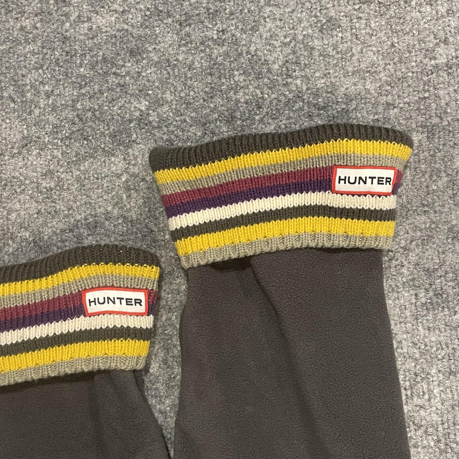 Hunter Striped Welly Boot Socks Womens M/L Gray Fleece Knit Cuff Liner