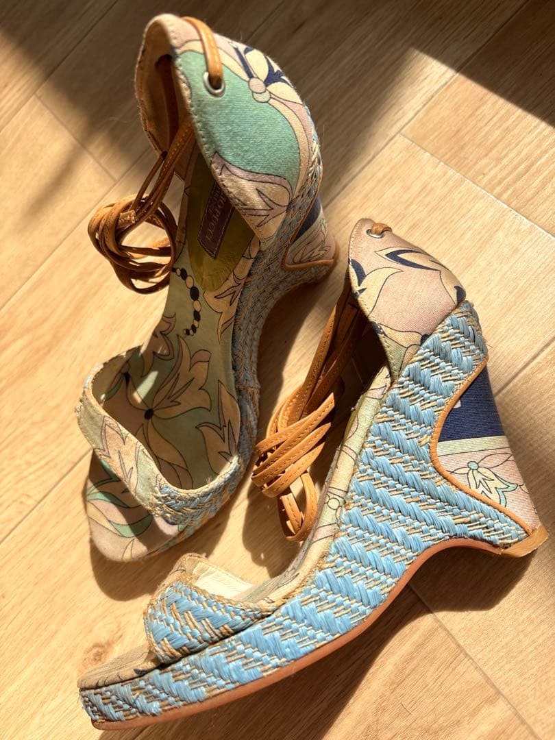 EMILIO PUCCI sandals blue heel lace-up wedge sole Summer resort-inspired fashion