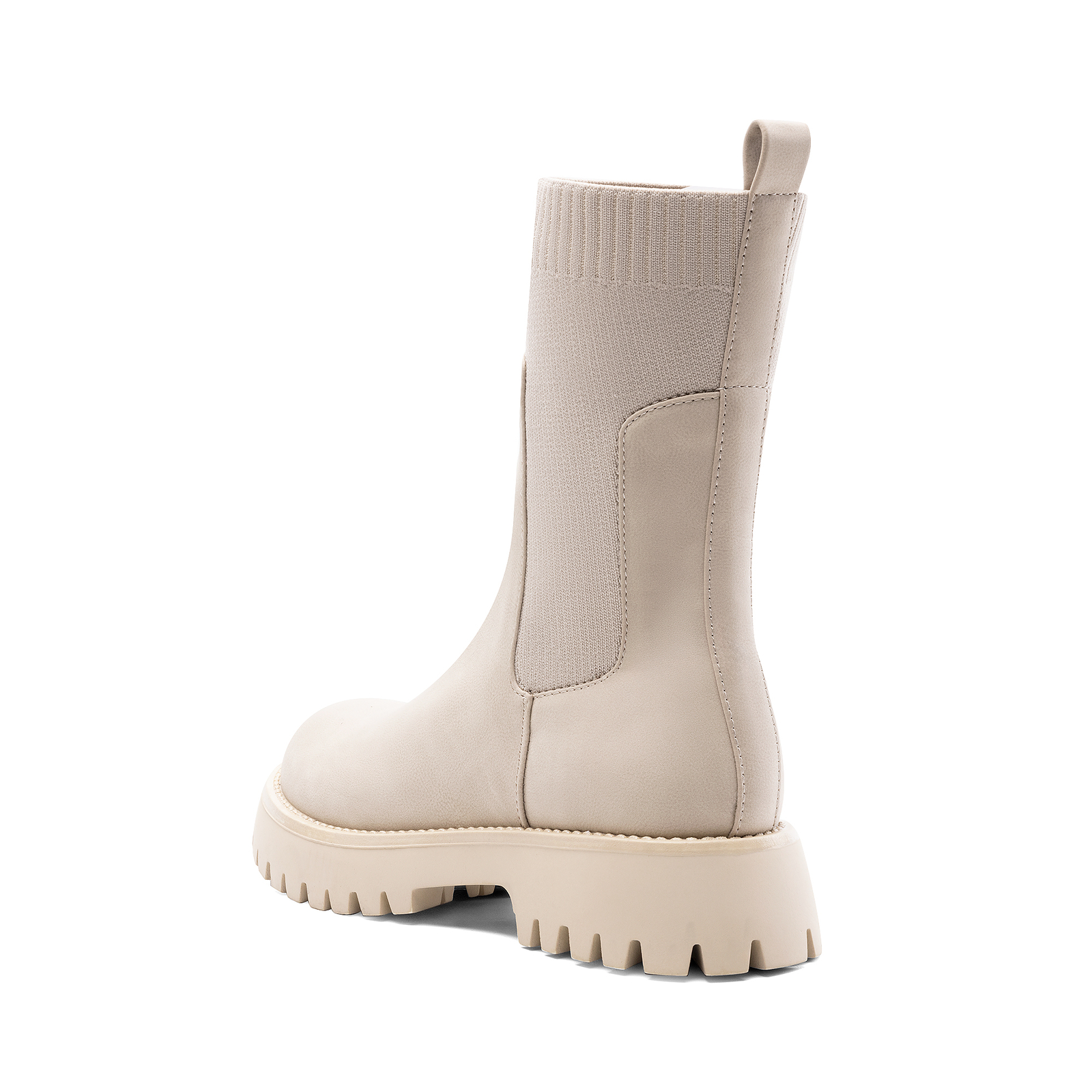 Women Platform Chelsea Boots with Ribbed Sock Upper and Lug Sole Mid Calf Boots