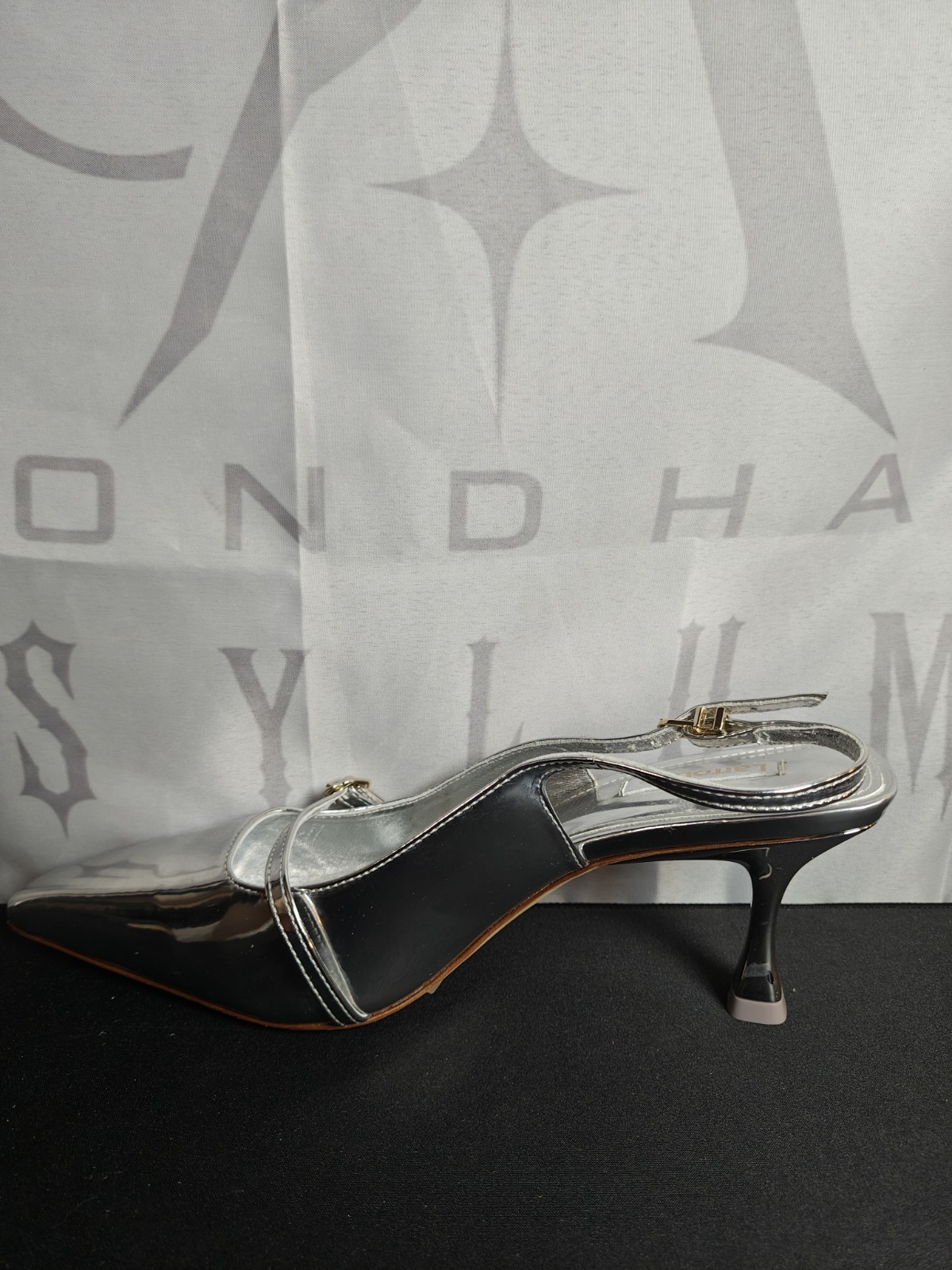 LARROUDE Women’s 9 Ines Pump In Silver Specchio New $350 Mirror Synthetic