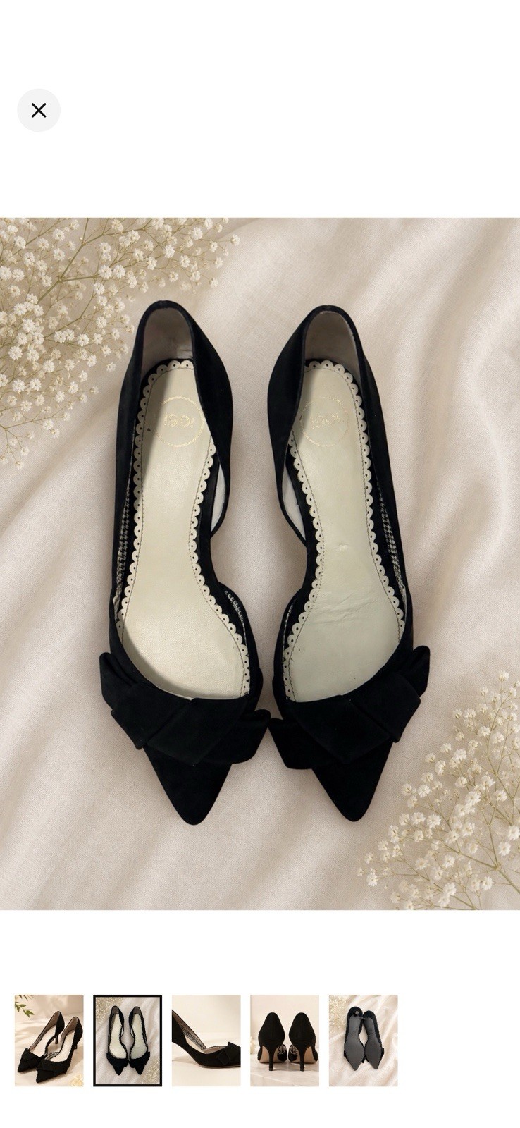 1901 Black Bow Pointed Toe Pumps Women’s Elegant Pin Up Vintage Style Size 7.5