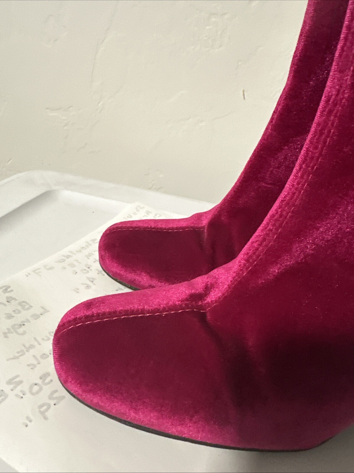 Free People Velvet Hot Pink Booties Chunky Heel Boots Sz 36 USA 6 -6 1/2