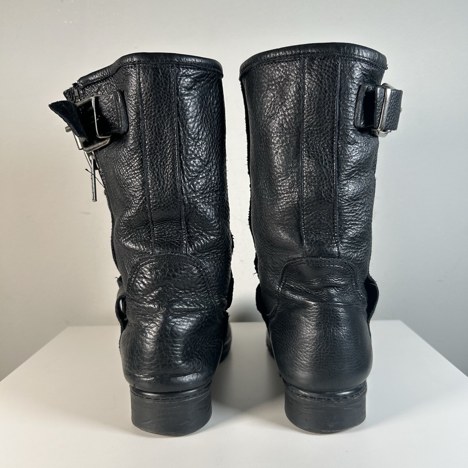 Y2K Steve Madden Black Leather Buckle Moto Combat Ankle Boots Women’s 6.5