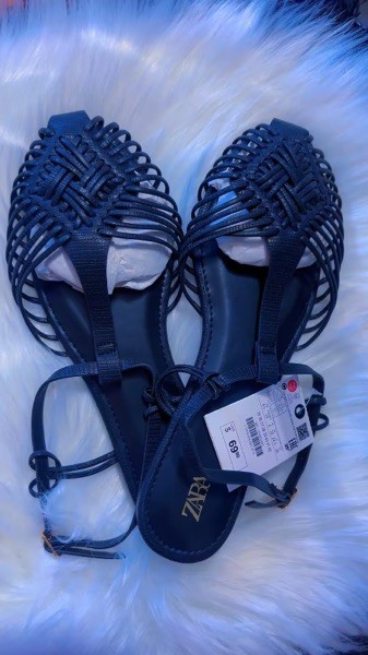 ZARA Womens Blue Strappy Woven Braided Ankle Strap Buckle Sandals US 10