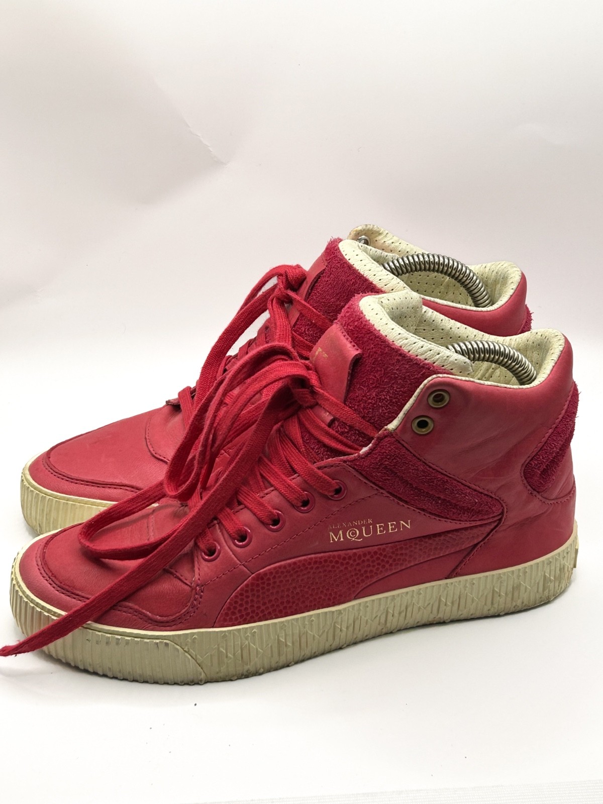 Alexander McQueen Puma High Top Sneakers Pink Red Leather Size EU 37 Rare