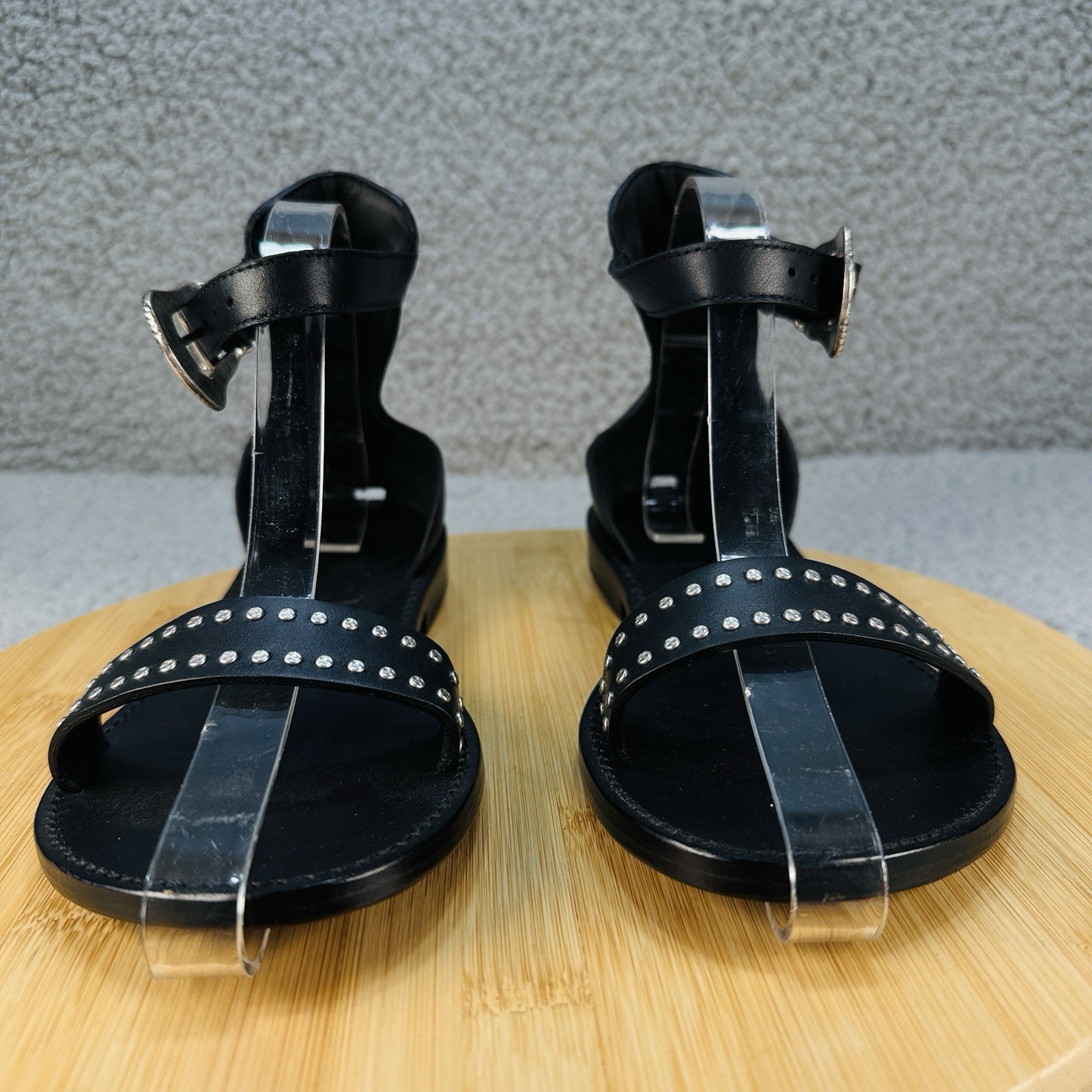 Zadig & Voltaire Paris Black Leather Studded Sandals EU 37 US 6