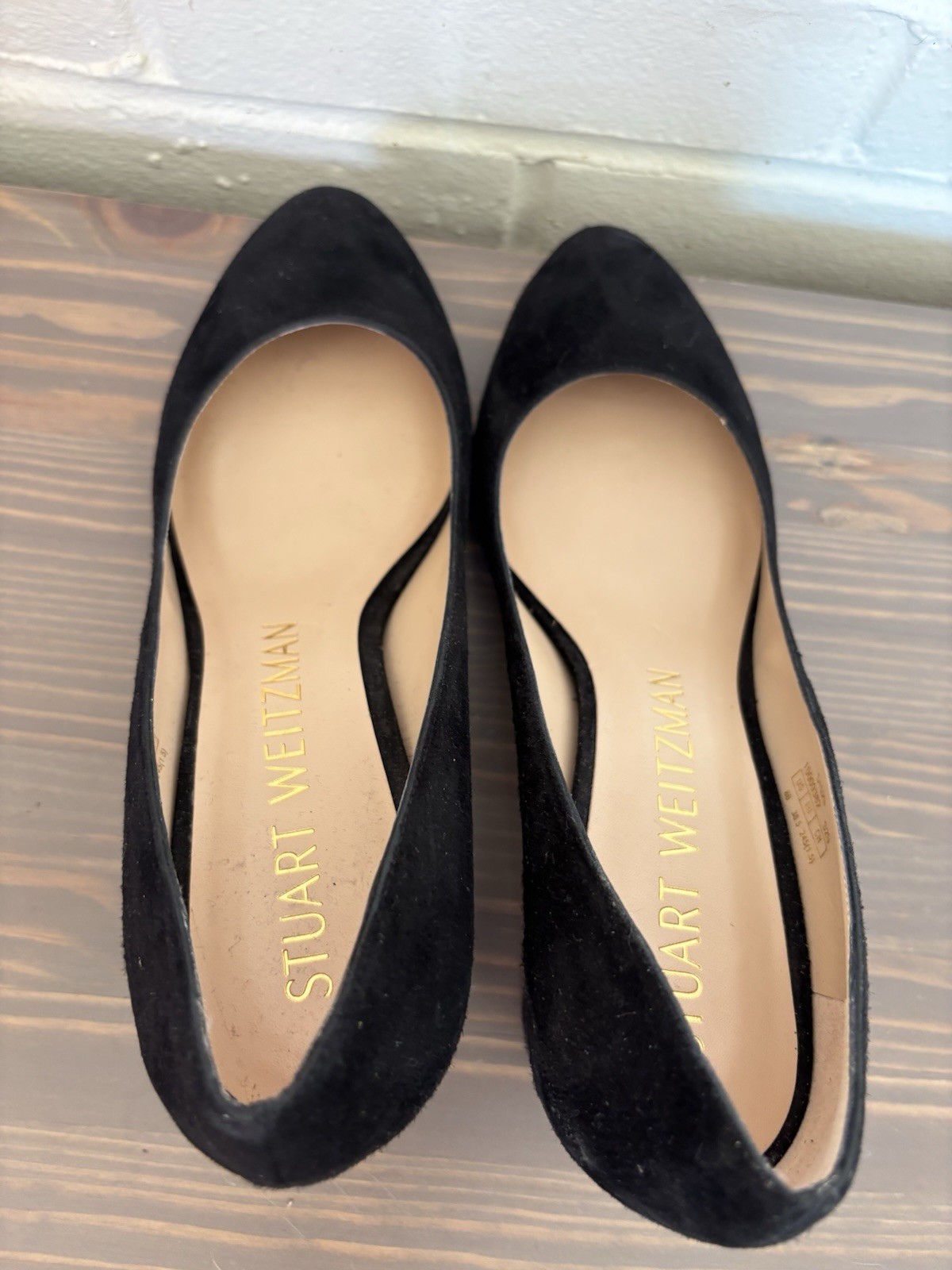 Stuart Weitzman Black Suede Power 50 Pumps Block Heel Round Toe Size 8B
