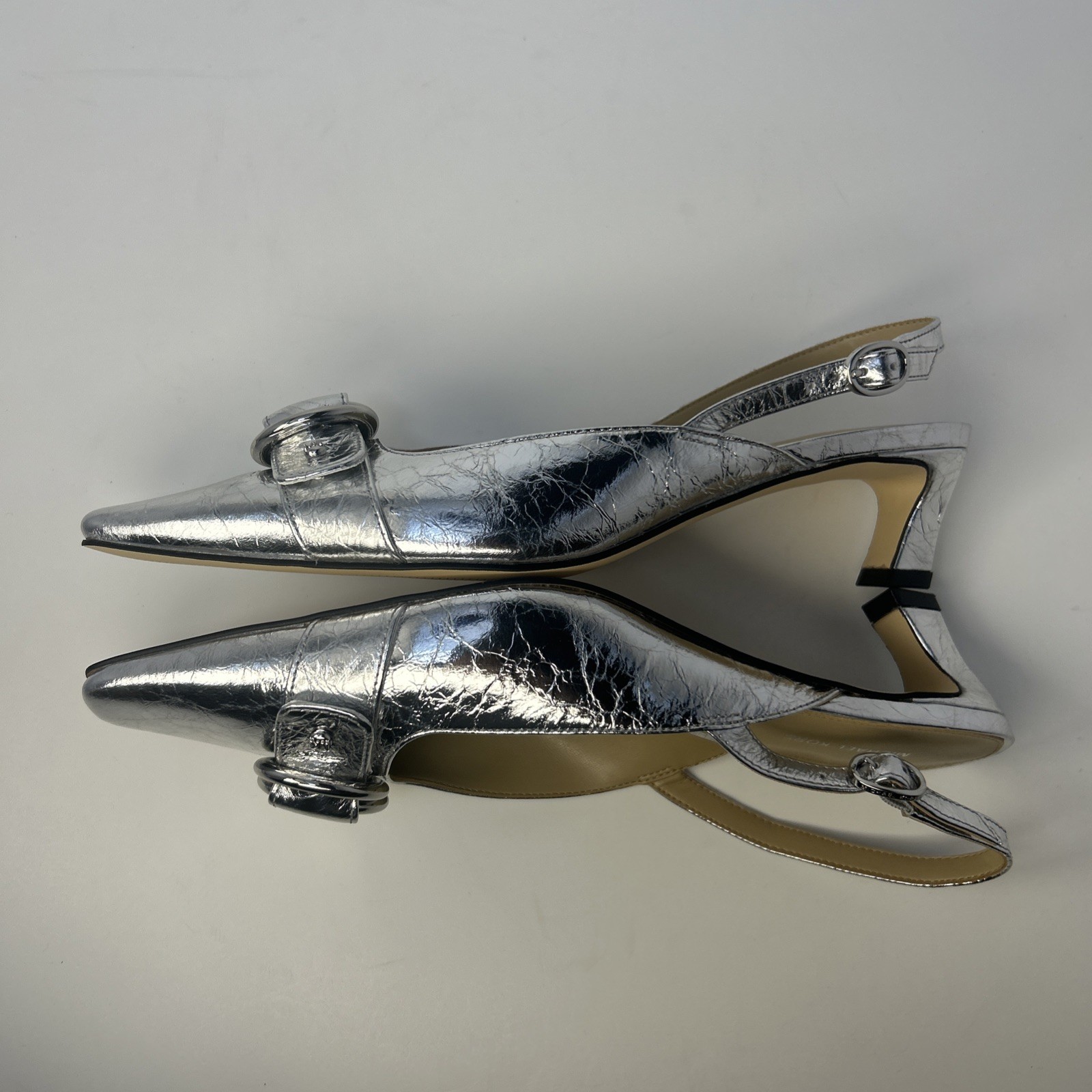 MICHAEL Michael Kors Jaden Kitten Slingback Pump Silver Metallic Size 7M NIB New