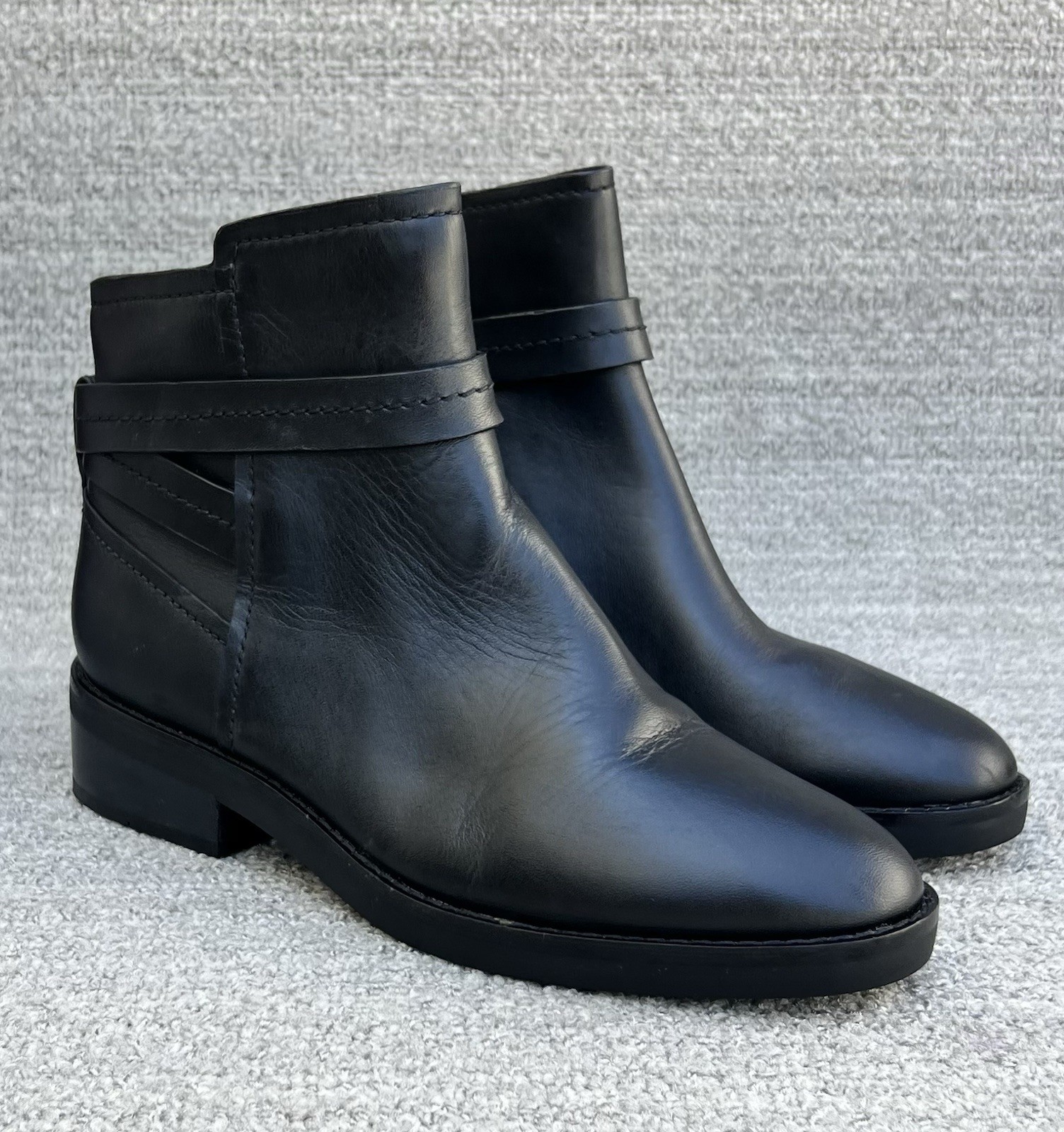 COLE HAAN Rosalyn Waterproof Ankle Strap Side Zip Black Leather Boots Women’s 7