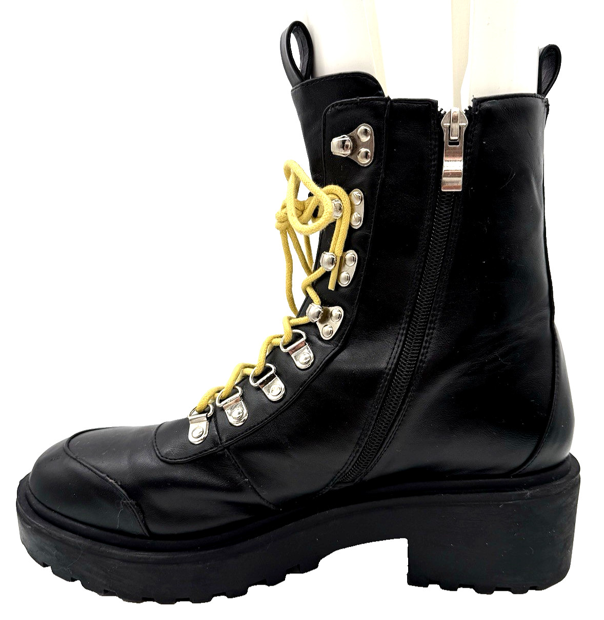 EGO Block Sole Combat Biker Gothic Boots Black Women US 12 Faux Leather