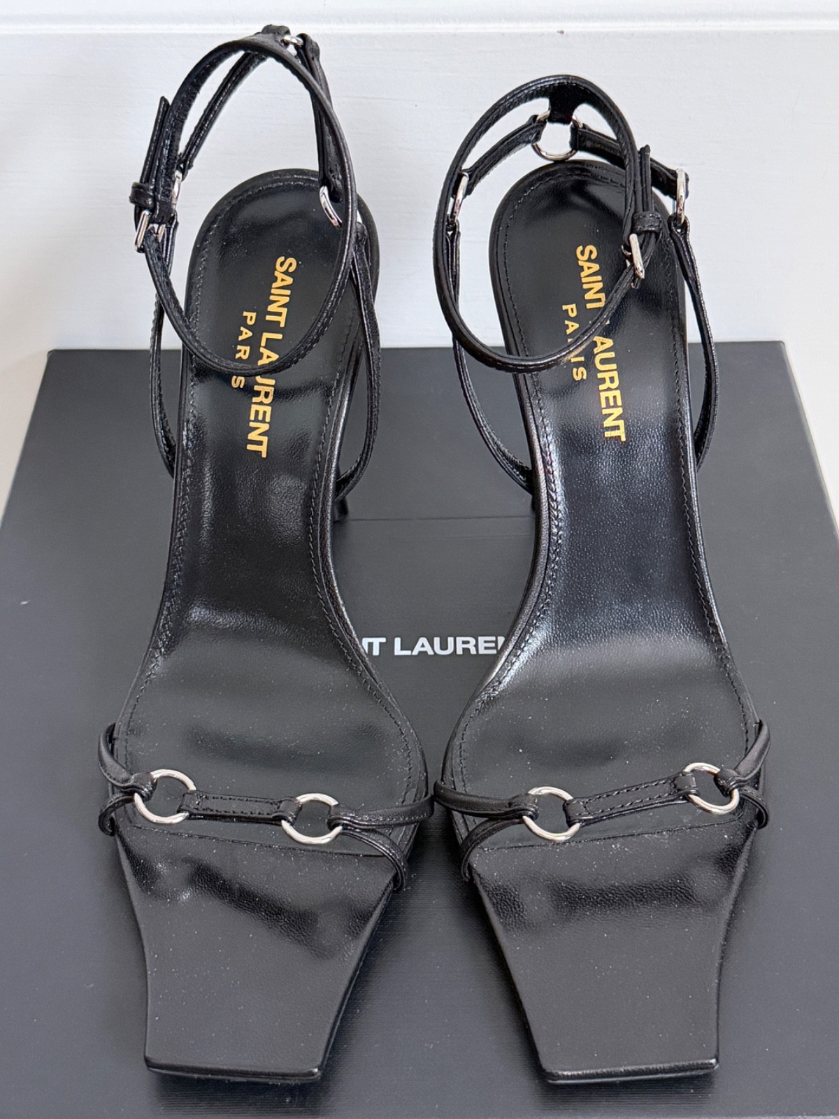 NIB Saint Laurent YSL Nova Black Leather Ring Strappy Sandals Pumps 36.5 $1495