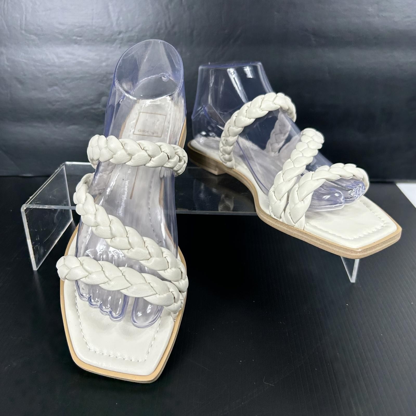 Dolce Vita Size 8.5 SEE PHOTOS Braided Strap Slide Sandals Ivory White IMAN NEW